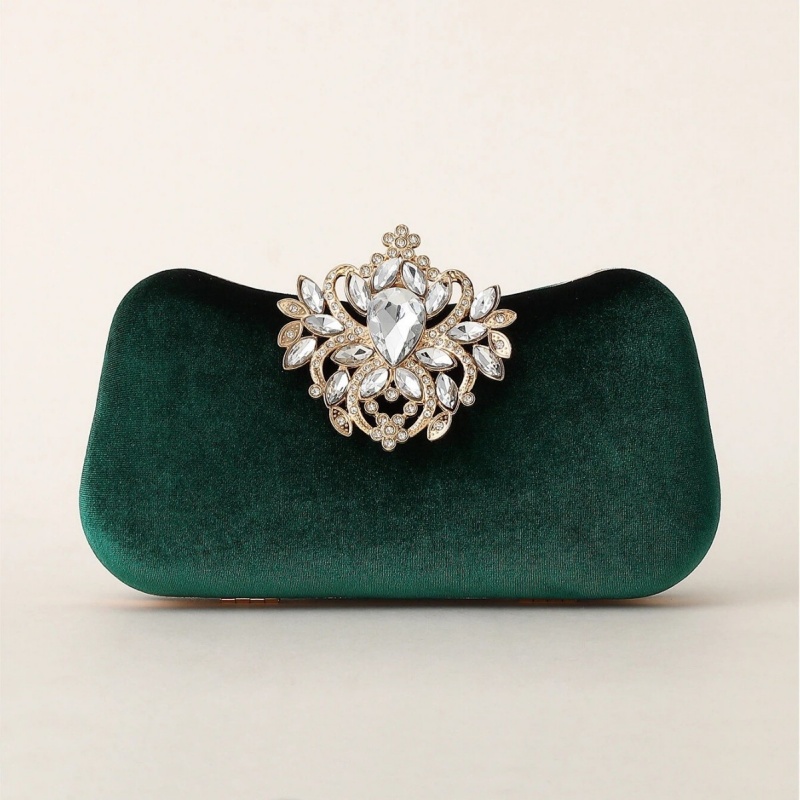 Luxury Bags Gold - Donkergroene fluwelen clutch tas luxe strass