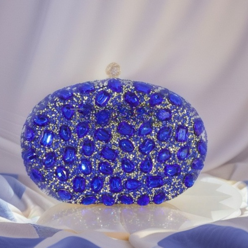 Luxury Bags Blue - Celebrity ovale grote diamanten dinertas koningsblauw