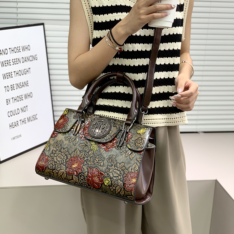 Luxury Bags Vegan Leather - Vintage bloemenprint reliëf tas voor dames